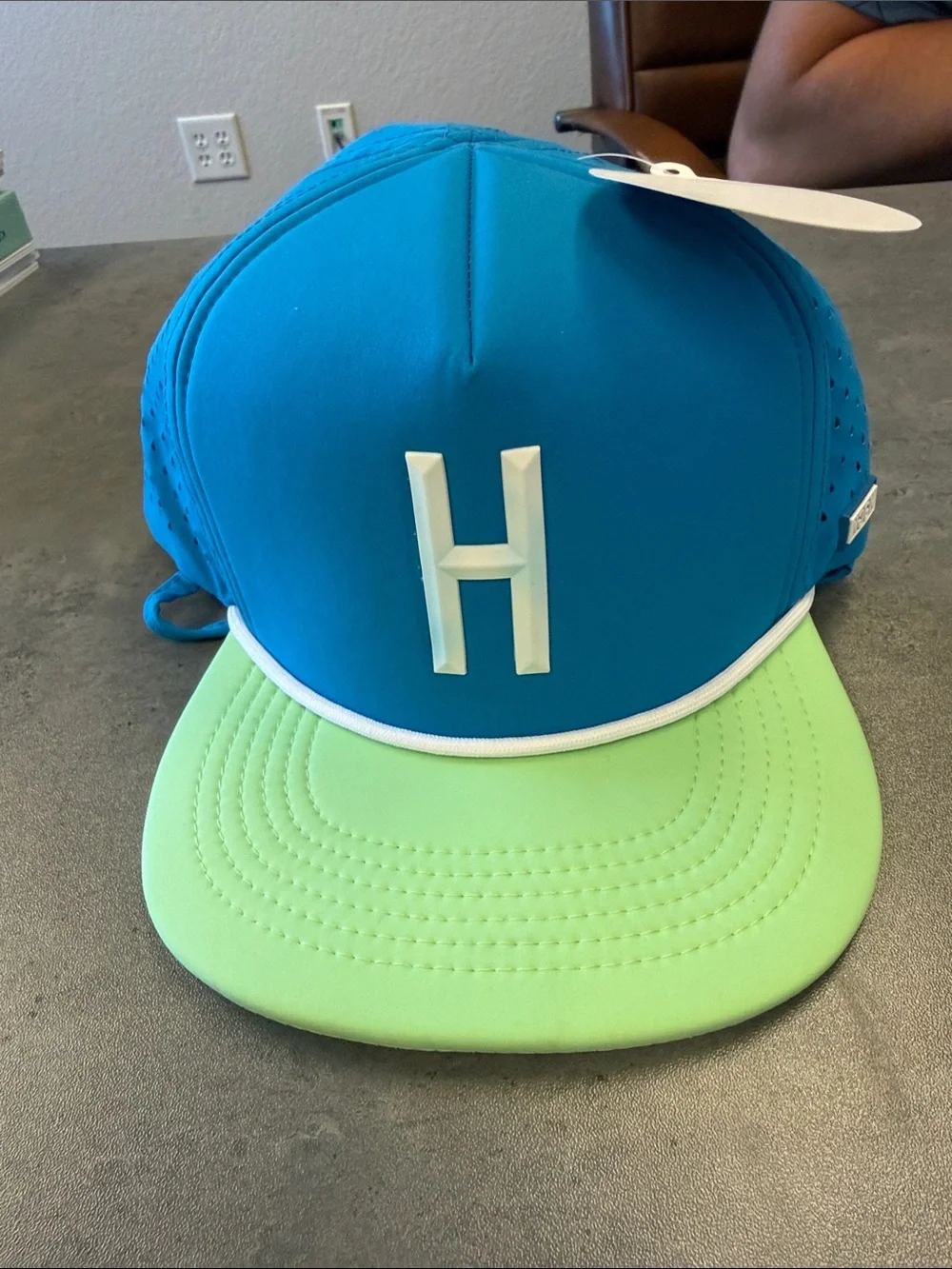 Kids Foam Trucker Cap with Raised H - Blue & Light Green